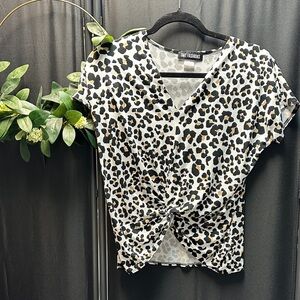Trendy Leopard Print Knot Front Top